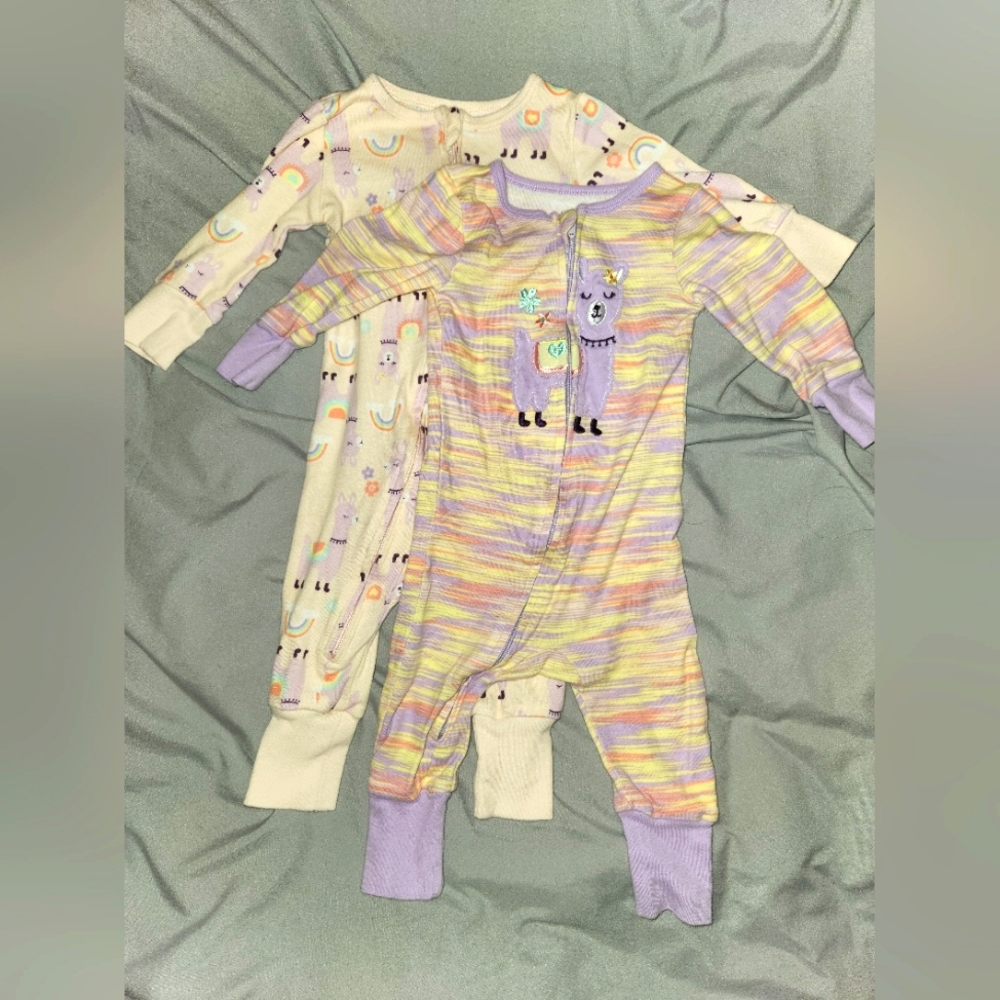 Kids Headquarters Kids' 2-pack Cotton Sleepers, Llama 9mo